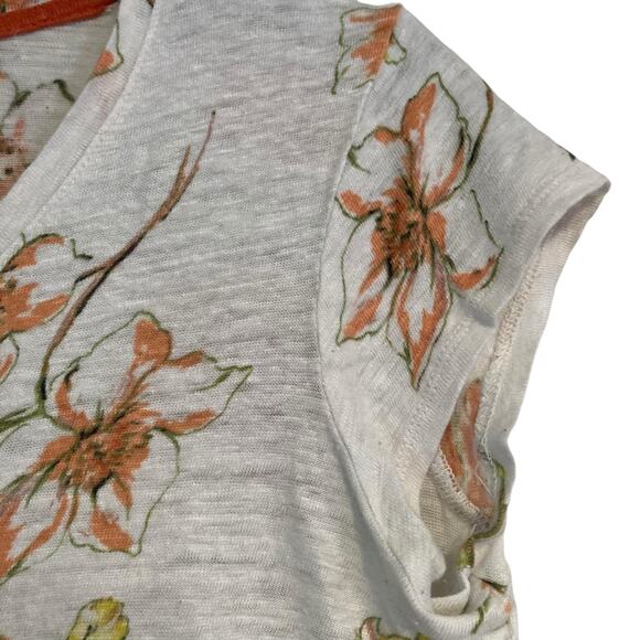 Y2K Rachel Royal Flora Asymmetrical Linen Short Sleeve Feminie Top Size Small - Picture 10 of 16